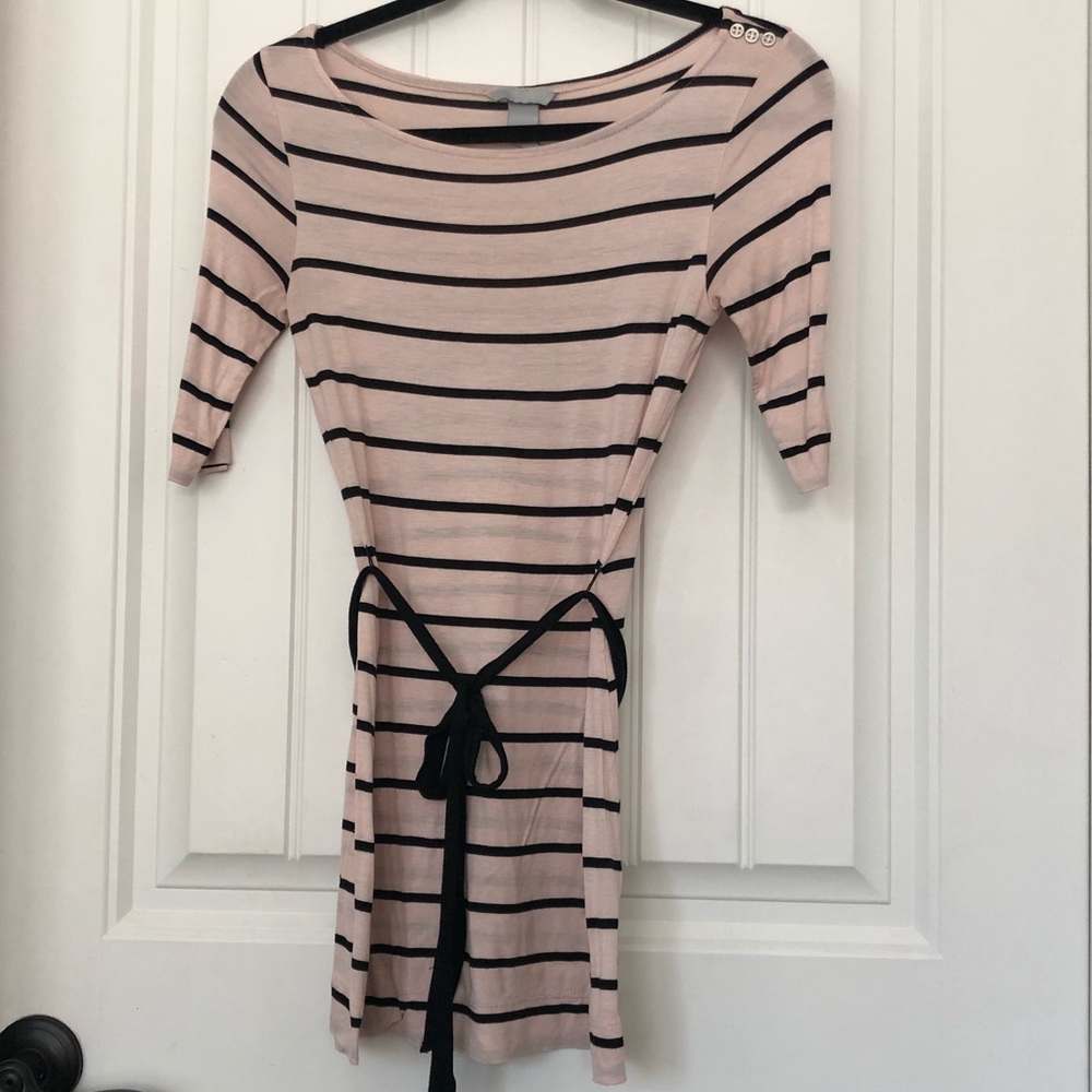 H&M Blush Pink & Black Striped Tie Waist Tunic